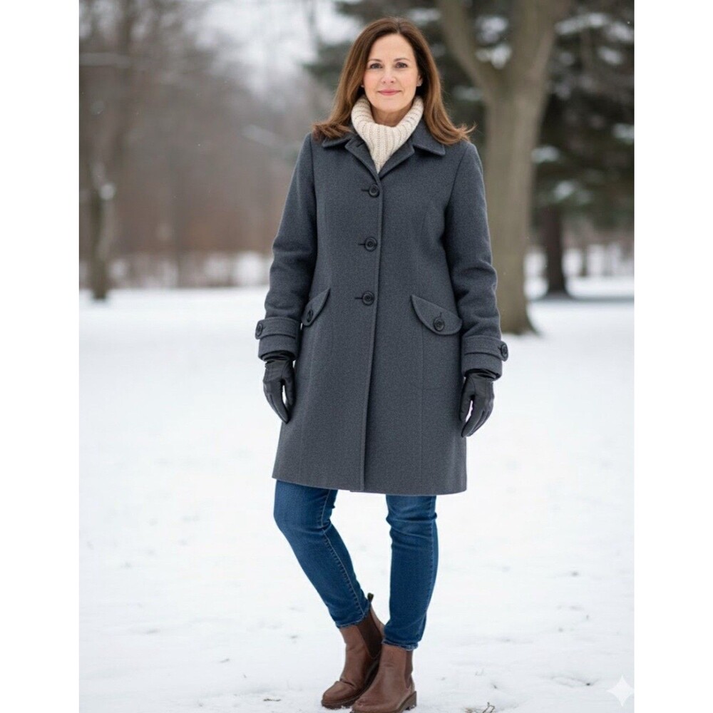 Pea COAT Jacket WOOL LONG WINTER JLO BY JENNIFER LOPEZ Size XL gray women's cozy